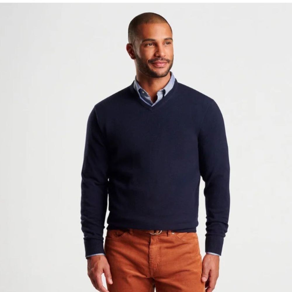 Peter Millar Blue Silk/Cashmere V-Neck Long Sleeve Sweater Size XL